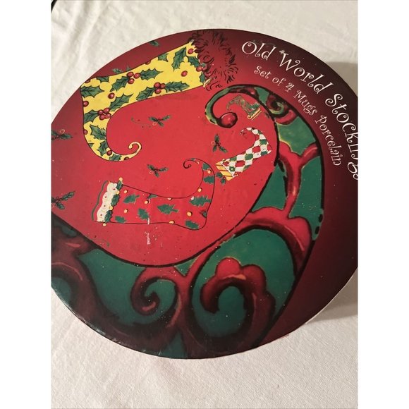 Godinger Christmas Mugs 14 Oz Coffee Cups Porcelain Old World Stockings New - Picture 5 of 5